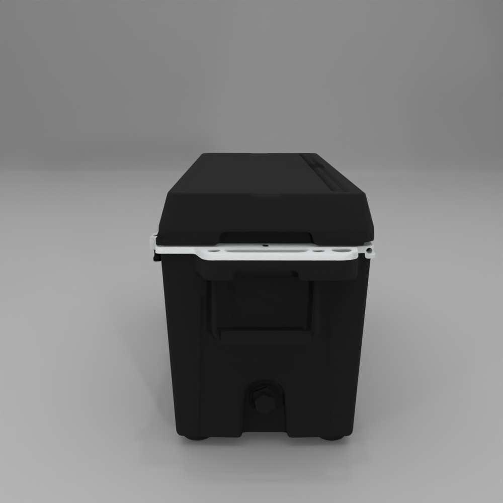 Right side Cat Black 88 Quart Cooler with drain plug